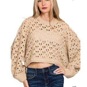✨NWT Zenana Oversized Cropped Crochet Knit Sweater